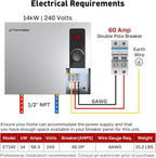 Tankless Water Heater Electric, ThermoMate 14kW 240 Volt On Demand Instant Hot Water Heater for Shower, Self-Modulating LED Display Knob Control, ETL Certified, 2.66GPM at 35°F Rise ET140