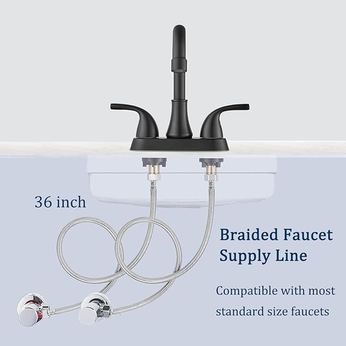36" Faucet Supply Line,3/8" Comp x 1/2" FIP Kitchen Faucet Hose Connector with Plumbers Tape for Residence,Stainless Steel Braided Supply Line for Moderate Distance (Pack of 2)