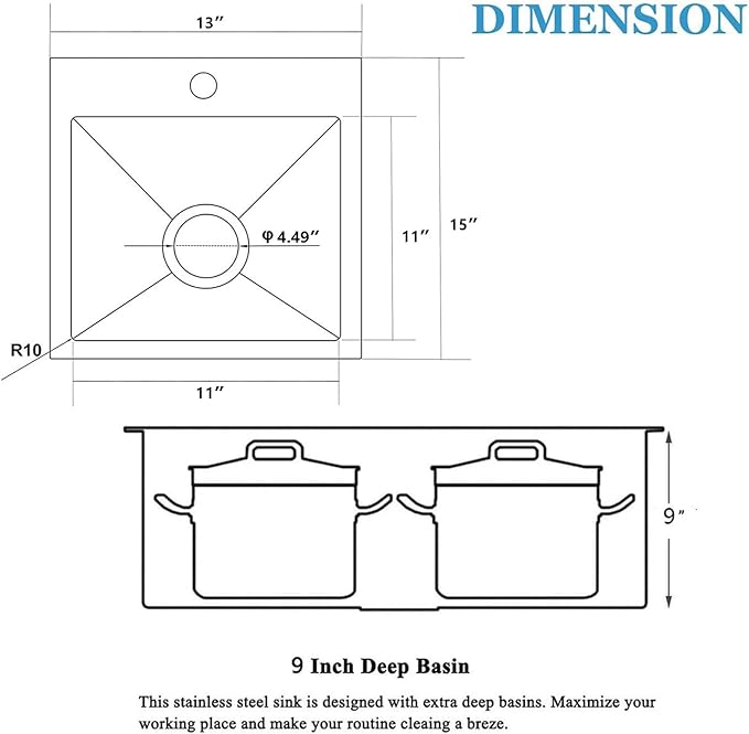 SHACO 13x15 Inch Drop In Black RV Bar Sink, Stainless Steel Top Mount Gunmetal Black 16 Gauge Single Bowl Small Kitchen Outdoor Sink with Strainer Drain