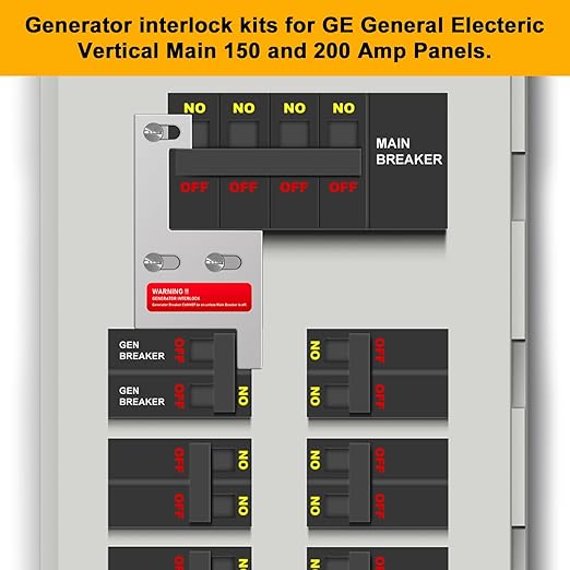 Generator Interlock Kit Compatible with GE General Electeric Vertical Main 150 and 200 Amp Panels,for Siemens 200 Amp Panel Interlock Kit,2 1/4 Inch Spacing spacing Between Main and Branch Breake