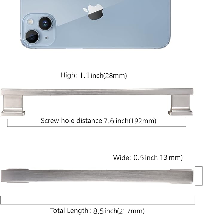 COTYKILEY 6 Pack 7.5 Inch(192mm) Brushed Satin Nickel Cabinet Handles Kitchen Cabinet Pulls Cabinet Door Handles Kitchen Cabinet Hardware Cupboard Drawer Pulls Dresser Handles