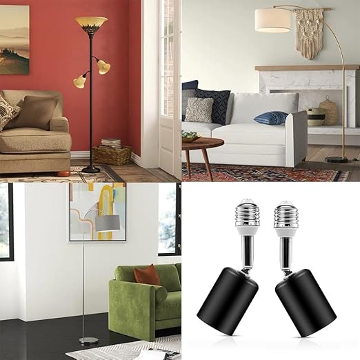 Ceramic & Metal E26 Light Socket Extender,150w-Heat-resistant-Ideal for Light Holder Extension,Electrical Socket Extender 180° Bendable Socket Adapter Screw Base Light Bulb Socket, 2pcs (Black)