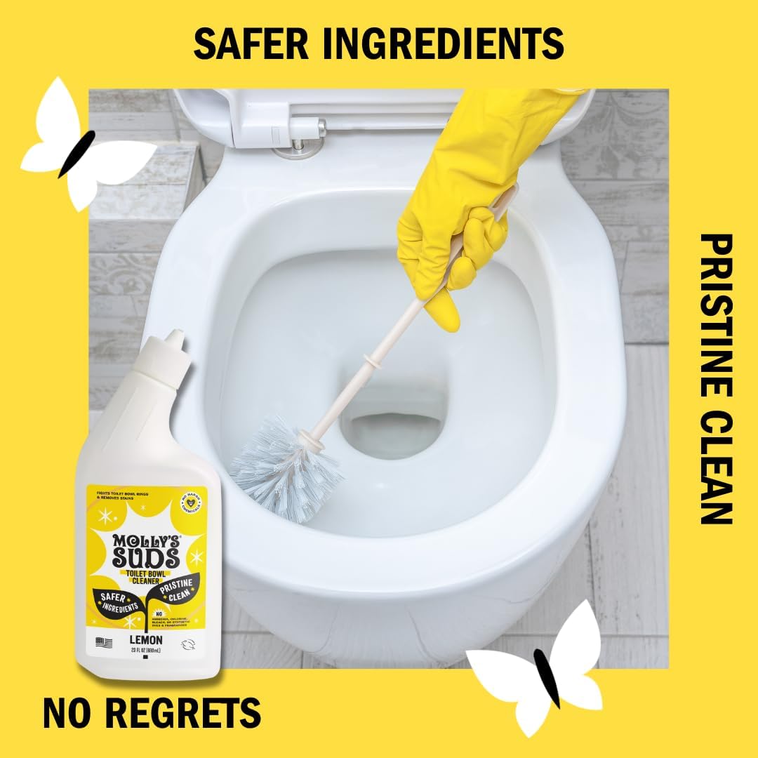 Molly's Suds Toilet Bowl Cleaner (Non-Bleach) | 98% Plant-Based Gel Formula Freshens, Removes Stains and Deodorizes | Lemon Scent - 23 Fl Oz (Pack of 3)