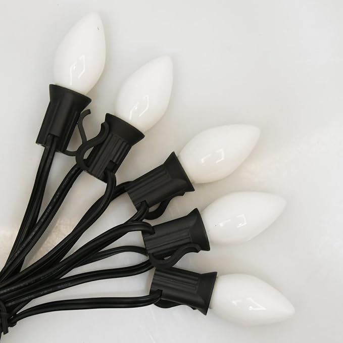 SUNSGNE C7 White Outdoor Christmas Replacement Light Bulbs, 5 Watt E12 Candelabra Base Bulbs - Great for Salt Lamp, Night Lights, Decorative Lights, Christmas Outdoor String Lights, Pack of 25