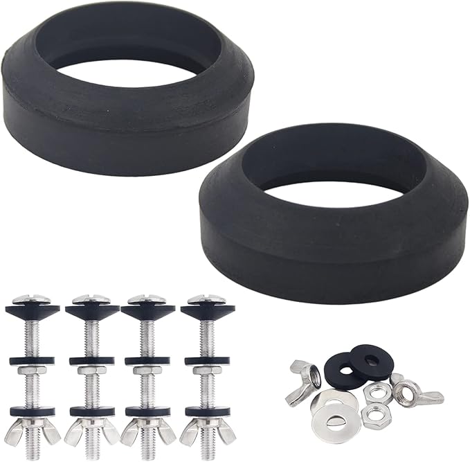 Universal Toilet Tank to Bowl Gasket Repair Kit, 2 Pcs Gasket and 4 Sets 5/16 * 3.15 inch Stainless Steel Heavy Duty Rustproof Bolt Hardware Kits,Fits 3-Inch 3.5-Inch Flush Valve Opening.