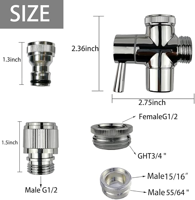 Brass Faucet Diverter Valve with Quick Connection, Faucet Diverter Valve From Sink To Garden Hose/Shower Hose, Washing Machine/Dishwasher,for Bathroom/Kitchen (chrome)