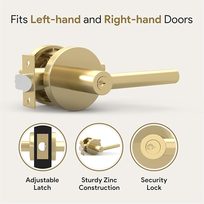 Mega Handles Ronn Entrance Entry Lever Door Handle Heavy Duty Round Locking Lever Set for Left or Right-Handed Doors, Interior/Exterior Door Levers - Satin Brass (2 Pack) Keyed Alike