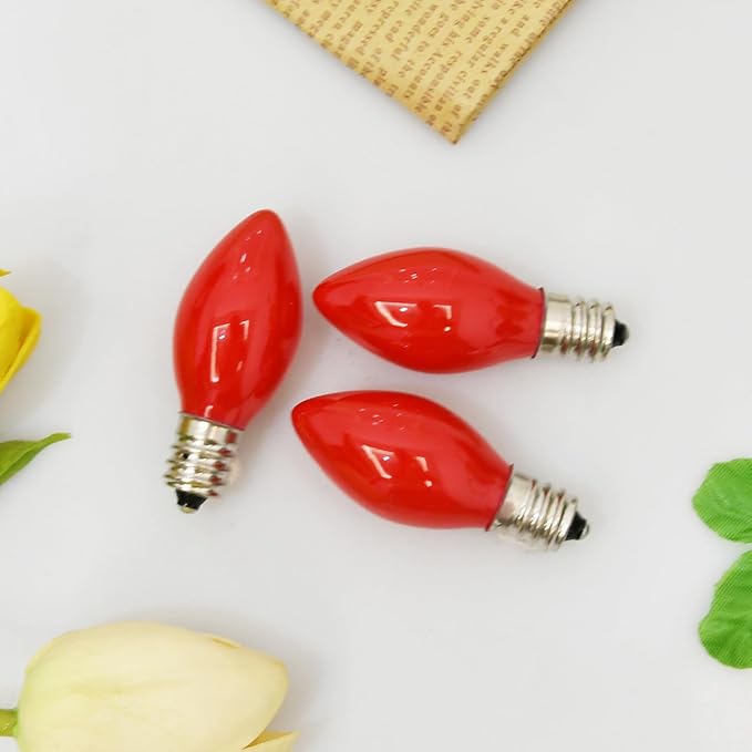 SUNSGNE C7 Red Christmas Replacement Night Light Bulbs, 5 Watt E12 Candelabra Base Bulbs - Great for Small Night Lights, Decorative Lights, Christmas Outdoor String Lights, Pack of 25