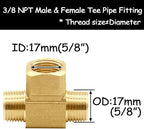 2PCS 3/8 Inch Brass Tee Pipe Fitting 3/8" NPT Male x 3/8" NPT Female x 3/8" NPT Male for Water/Oil/Gas