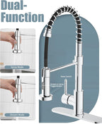 Kitchen Faucet,Chrome Kitchen Faucet with Soap Dispenser and Deck Plate,Faucet for Camper Farmhouse RV Kitchen Sink,Single Handle Stainless Steel Kitchen Sink Faucets with Pull Down Sprayer