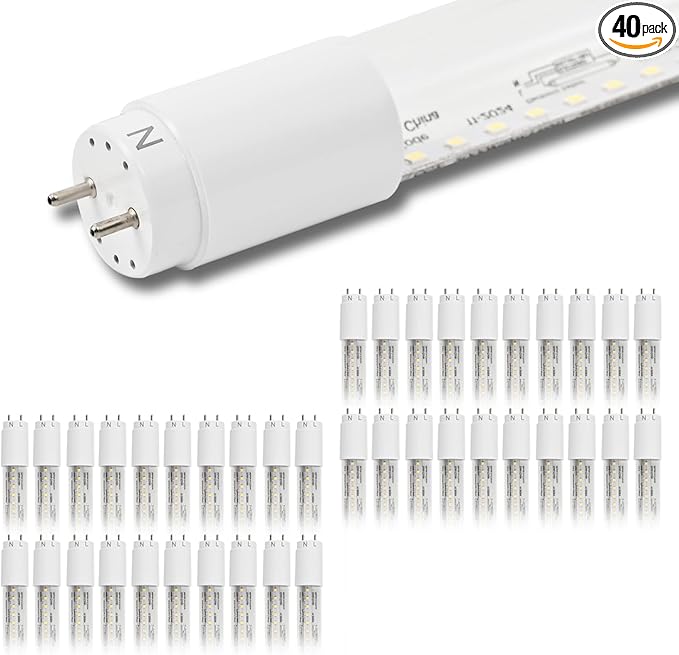 40 Pack 4FT LED T8 Type A+B Tube Lights, 24W, 5000K, Single or Double End Powered, Plug and Play or Ballast Bypass, 4 Foot T10 T12 Fluorescent Bulbs Replacement, Clear Cover