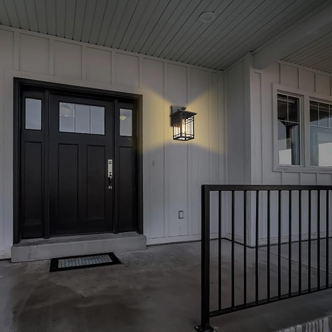 Dusk to Dawn Exterior Wall Lights, Outdoor Wall Lanterns Sensor Light Fixtures Wall Mount Waterproof Wall Sconce Anti-Rust Porch Light with Seeded Glass for Corridor, Garage, 1 Pack