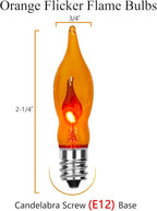 SUNSGNE E12 Flickering Flame Orange Night Light Bulbs, C18 String Light Bulbs for Halloween Christmas Party Decor - 1Watt/120 Volts/E12 Base(12 Pack)