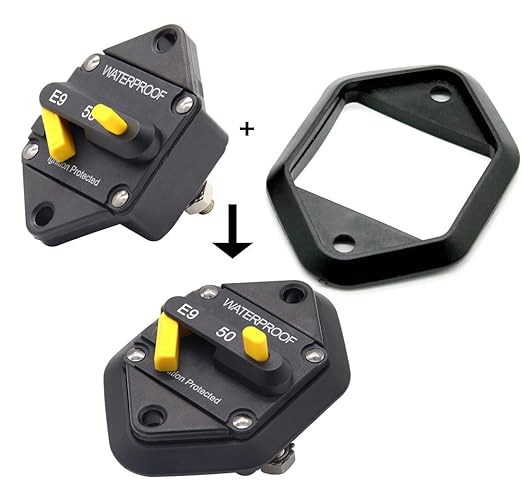 50 Amp Circuit Breaker with Manual Reset for Car Audio RV Truck Boat Marine, DC 12V - 48V | Waterproof IP67 Protection 50A Panel Mount