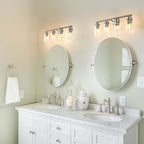 DLLT Bathroom Light Fixtures, Silver 4-Light Wall Sconces Lighting with Clear Glass Shade, Bath Vanity Light for Power Room, Mirror, Kitchen, Bedroom, Hallway (E26 Base Bulbs Not Included)