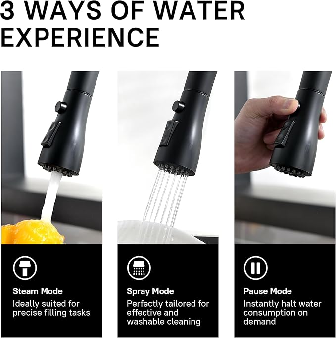 WEWE Kitchen Faucets with Pull Down Sprayer, Black Kitchen Faucet, Commercial Single Handle Design with Perfect Arc with Hoses for Rv Kitchen Bar (2 Pack)