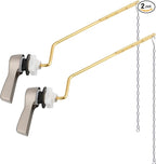 2 Pack Universal Side Mount Toilet Handle Angle-Mount Adjustable Trip Lever Tank Flush Lever Replacement Handle with 2 Pieces Stainless Steel Flapper Chains for Most Toilets - Brushed Nickel
