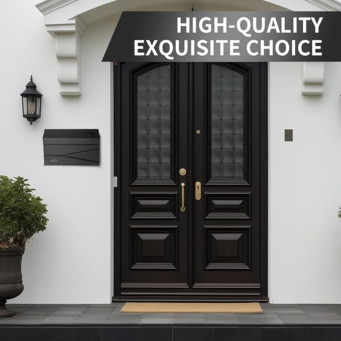 Wall Mount Mailbox, Large Capacity Mailbox for House, Visibility Galvanized Steel Rust-Proof Metal Post Box Drop, Mailboxes for Outside, 15.74"×9.84"×4.33" Solar Lanterns Black