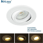 3 Inch Recessed Lighting 6 Pack, Ajustable Eyeball recessed Light with Junction Box,5 Color Selectable,Airtight,5W 550LM,Dimmable,White