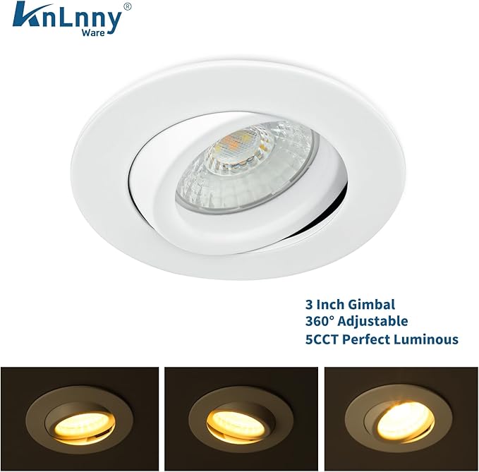 3 Inch Recessed Lighting 6 Pack, Ajustable Eyeball recessed Light with Junction Box,5 Color Selectable,Airtight,5W 550LM,Dimmable,White