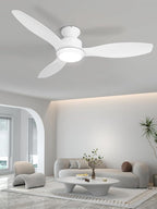 48" Ceiling Fan with Light amd Remote, White Flush Mount Ceiling Fan with 3 Blades,3 Color Light, 6 Speed, Queit DC Motor, for Bedroom/Outdoor/Patios, White