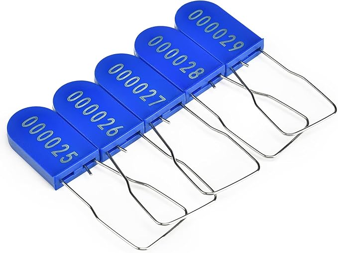 500PCS Plastic Padlock Security Seals Metal Wire Padlocks Electric Meter Lockout Tags Disposable Anti-Tamper Lock Numbered Anti Tamper Tags Blue