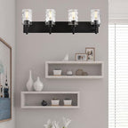 BONLICHT 4 Light Wall Vanity Bathroom Lights with Clear Hammered Glass in Black Finish,Modern Farmhouse Sconces Wall Lighting Fixtures Over Bath Makeup Mirror Industrial Wall lamp for Kitchen Hallway