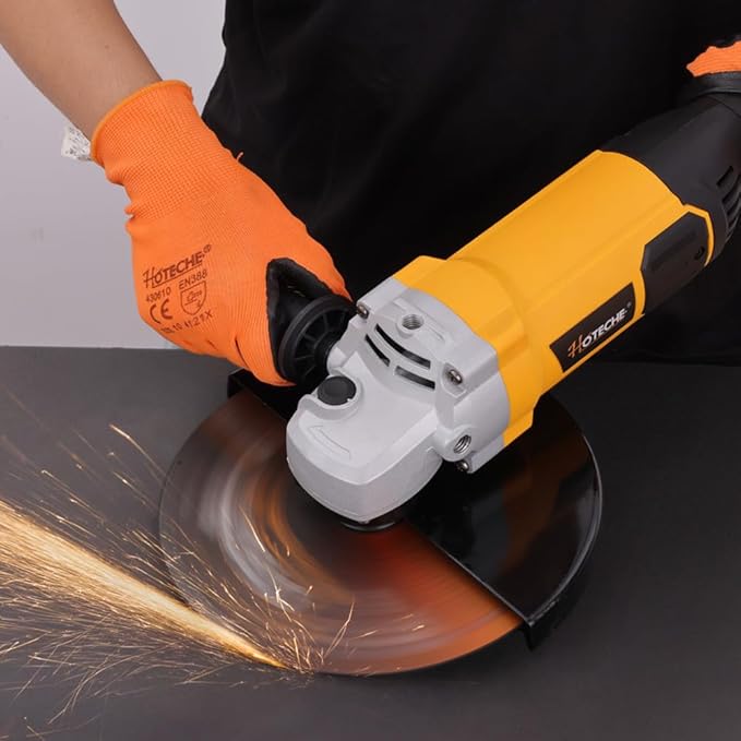 Hoteche 9-Inch Angle Grinder 3-HP Grinding and Cutting Tool Fits 7/8" Hole Size Wheels with Rotatable Handle and Lock-On Switch