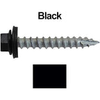 ROOFING SCREWS: (250) x 1-1/2" BLACK Hex Washer Head Metal Roof Screw. Self-tapping Metal to Wood, EPDM Washer, Colored Head
