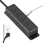 45W USB-C Fast Charging Under Desk Power Strip,12 Outlet Mountable Power Strip with 4 USB,1200J Surge Protection,10FT Flat Extension Cord Black