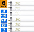 15 Inches T8 Fluorescent Light Bulb 4100K 14 Watt, F14T8/CW 14W Fluorescent Tube,14 Watts, G13 Medium Base, 650 Lumen, 6 Pack