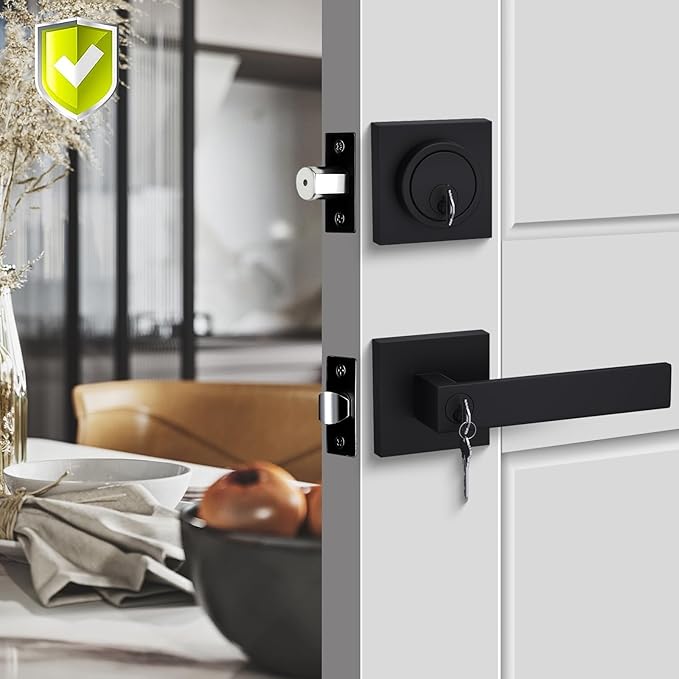 Haidms 2 Packs Black Exterior Door Lock Set with Deadbolt, Matte Black Front Door Handle and Deadbolt Set, Entry Door Locksets, Heavy Duty Zinc-alloyed Front Door Lock Set