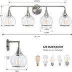 Brushed Nickel Bathroom Light Fixture 4 Lights Bathroom Vanity Lights Over Mirrors with Clear Glass Shade 30.7 inch Wall Sconce Lighting Bath(Exclude E26 Bulb)