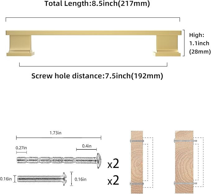 COTYKILEY 10 Pack 7.5 Inch(192mm) Brushed Gold Cabinet Handles Gold Kitchen Cabinet Pulls Cabinet Door Handles Kitchen Cabinet Hardware