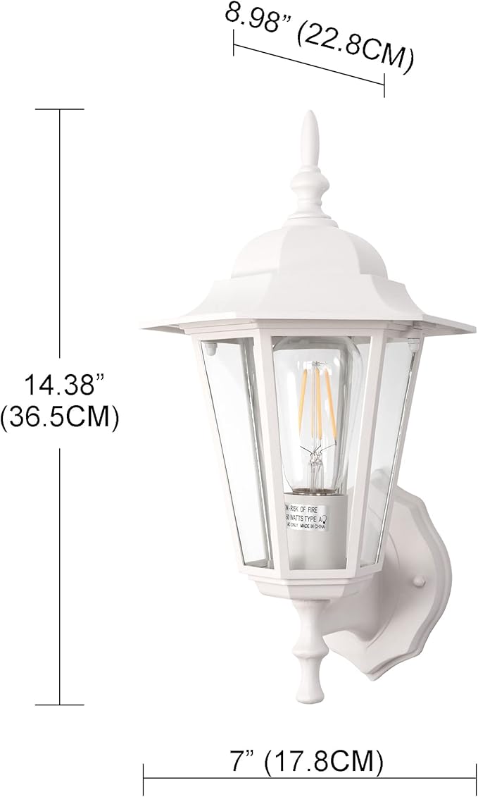 GRUENLICH Outdoor Wall Lantern, Wall Sconce as Porch Lighting Fixture with E26 Medium Base, Aluminum Housing Plus Glass, Water-Proof, Bulb Not Included, White Finish, 1 Pack
