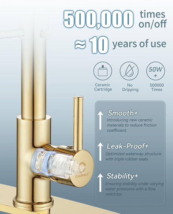 Gold Kitchen Faucet with Soap Dispenser, Pull Down Kitchen Faucet with Sprayer, Single Handle Kitchen Sink Faucet with Dual Function Spray Head, Camper Laundry RV Faucet,PVD