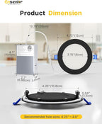 Ensenior 12 Pack 4 Inch LED Recessed Ceiling Light Black, Dimmable, 2700K-5000K 5CCT, 750LM 9W 120V, High Brightness Canless Wafer Downlight - ETL&FCC&IC