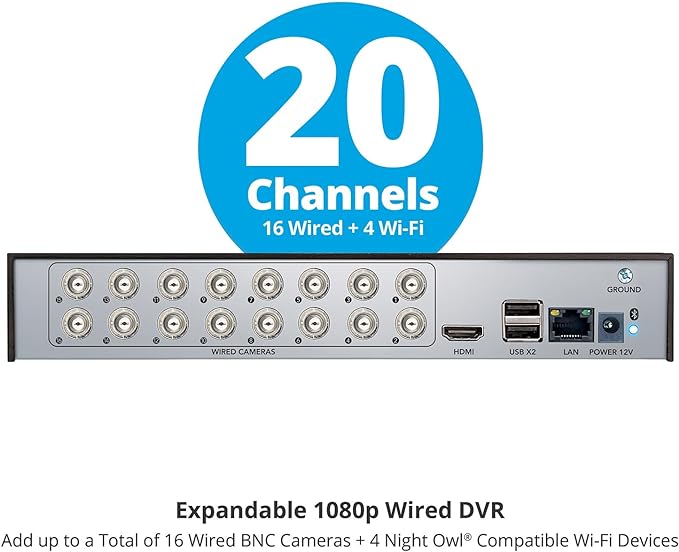 Night Owl 2-Way Audio 20 Channel DVR Video Home Security Camera System with (12) Wired 1080p HD Indoor/Outdoor Deterrence Cameras and 1TB Hard Drive (Add up to 4 Wi-Fi Cameras) (12 Camera)