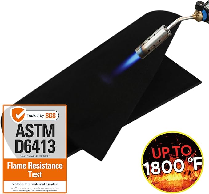 Matace 2 Pack 12x14 Inch Fireproof Welding Blanket & Pad, 5mm Thickened Fire Resistant Carbon Felt Cloth, Flame Retardant Fabric for Stove Wick, Heat Shield for Soldering, Firepit, Smoker, Black