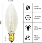 25 Pack Candelabra Replacement Bulb, C26 Clear Torpedo Tip Replacement Lights Bulbs, 7 Watt Incandescent Night Light for Indoor Outdoor Electric Window Candle, Chandeliers, C7/E12 Candelabra Base