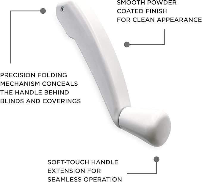 Casement Window Crank Handle Replacement with Folding Low Profile Design, Durable White Finish, Works On Casement and Awning Windows. Fits Milgard Windows and Some Other Window Brands.