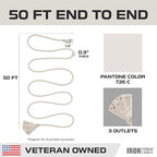 Iron Forge Cable Weatherproof 50 Ft Outdoor Extension Cord with 3 Outlets - 16/3 SJTW Heavy Duty Beige Extension Cord 3 Prong - 13 Amp Power Cable