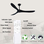 60" Black Ceiling Fan with Remote Control, Quiet Ceiling Fan without Lights for Indoor/Outdoor - Modern Design, Powerful Airflow, Silent Operation