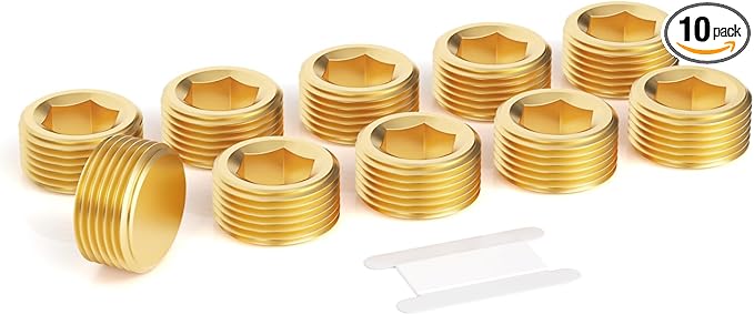 GASHER 10Pcs Brass Hex Plug Pipe Fitting, 3/4" NPT Male Pipe Plug Fitting For Closing The End Of Pipe