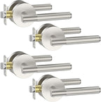 Asidrama 4 Pack Privacy Brushed Nickel Door Handles, Door Lever with Door Knobs Indoor for Bedroom or Bathroom, Heavy Duty Door Handles Interior with Locks for Left Right Sided Doors