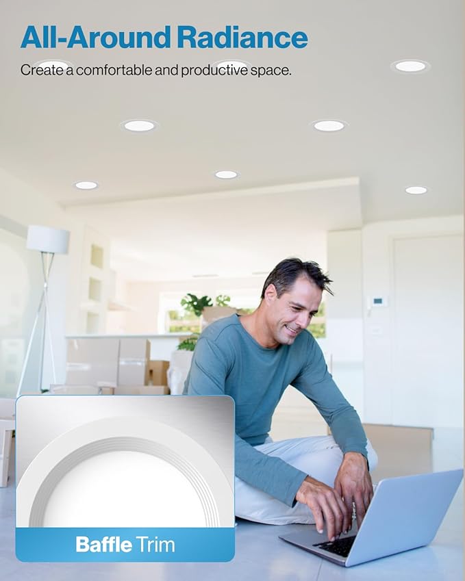 Sunco 12 Pack 6 Inch LED Recessed Light, Ceiling Canless Recessed Lights, Baffle Trim Ultra Thin, 850 LM, 14W, 5000K Daylight, Dimmable, Wafer Thin with Junction Box.