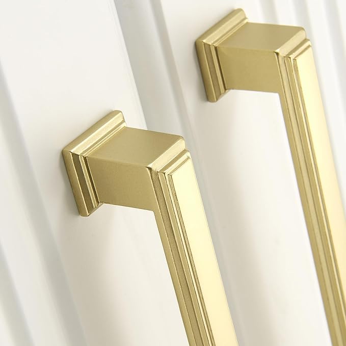 10 Pack 5 Inch(128mm) Hole Center Gold Modern Cabinet Pulls Kitchen Cabinet Handles Kitchen Cabinet Hardware Timeless Drawer Pulls for Dresser Cupboard Wardrobe, P-Gold(5x10)