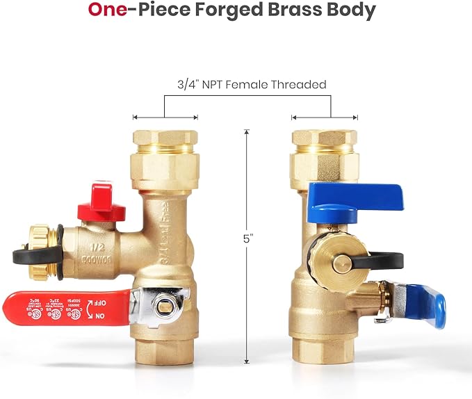 GASLAND 3/4 Inch Tankless Water Heater Service Valve Kit, with Pressure Relief Valve, Hot Cold Water Supply Isolator Valves in Clean Brass Construction