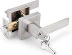 Gobrico 1 Pack Square Door Lever with Lock and Key for Exterior Interior Door in Satin Nickel