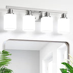 4-Light Bathroom Vanity Light,Brushed Nickel Vanity Lights with Square Frosted Glass,Modern Bathroom Wall Lights Fixtures Over Mirror,Wall Sconces Lighting for Bedroom Living Room,E26